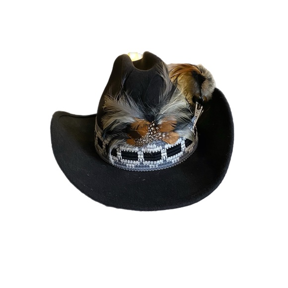 Vintage Elegant 100% Wool Black Feathered Women's Cowboy Hat - Picture 1 of 8